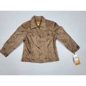 NWT Ruby Rd Womens Retro Bomber Jacket 8 Brown Faux‎ Alligator Skin Zip Up